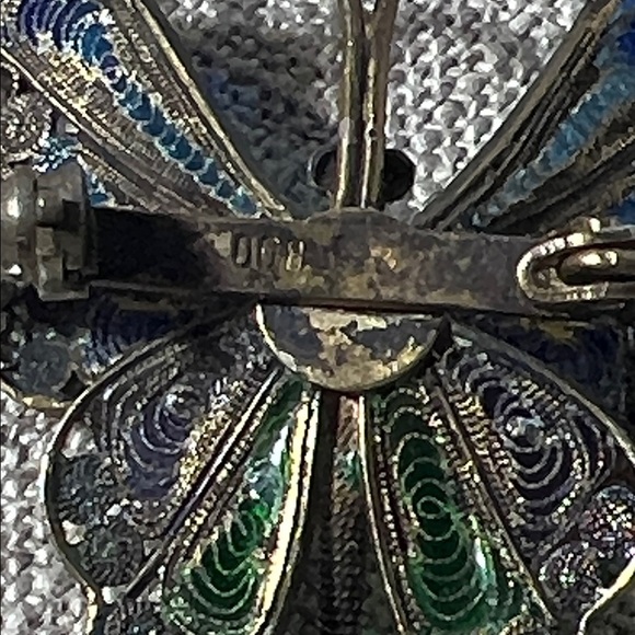 Colorful Butterfly Enamel Brooch Vintage signed 800 Sterling Silver. WA491 - Picture 6 of 6